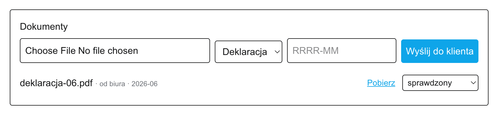 Skrzynka dokumentów klienta w panelu biura